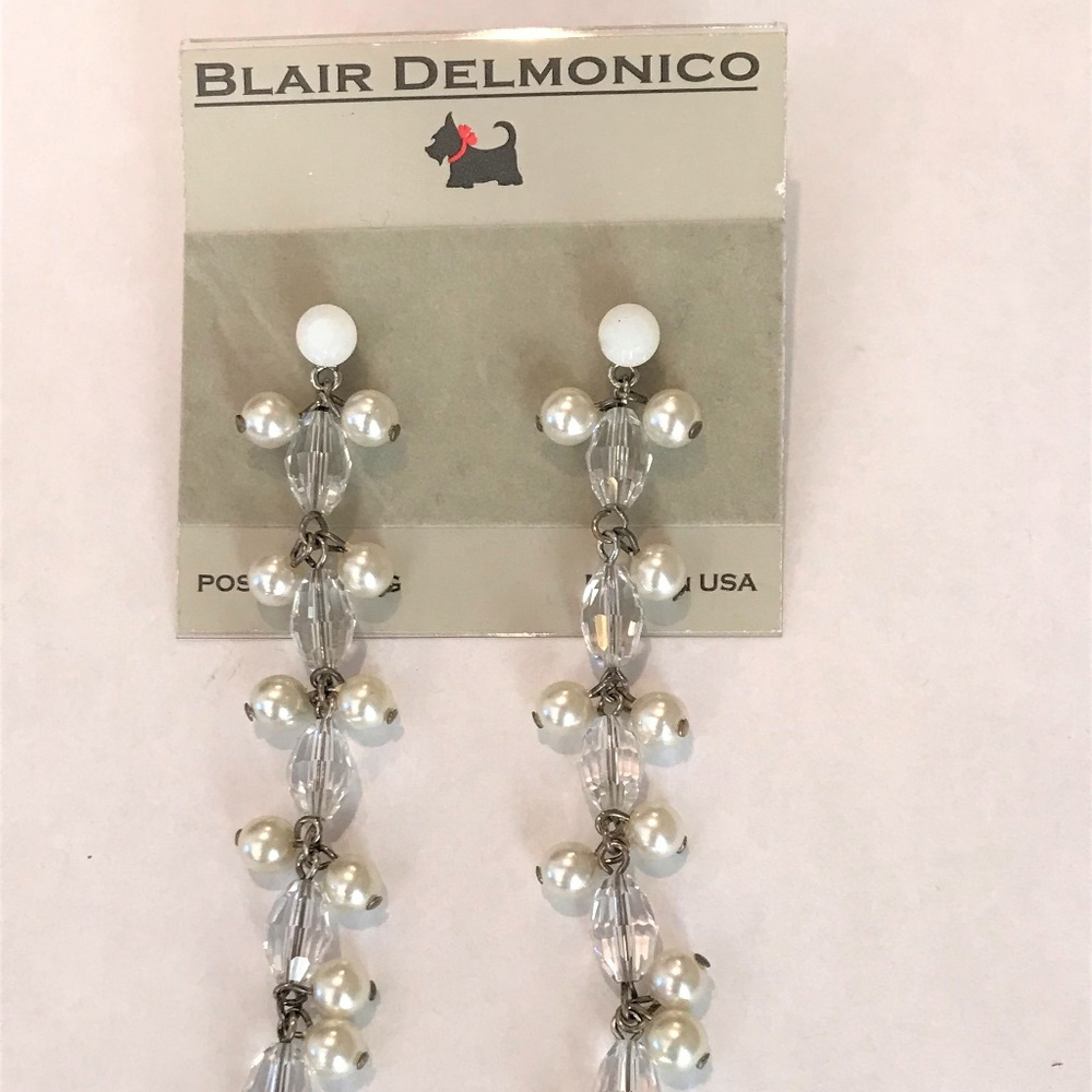 Blair DelMonico Long Crystal/Pearl Post Earrings